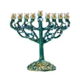 thumbnail image 2 of Hand Painted Enamel Menorah with Jeweled Accents Embellished Candlesticks Candle Holder - Green, 2 of 6