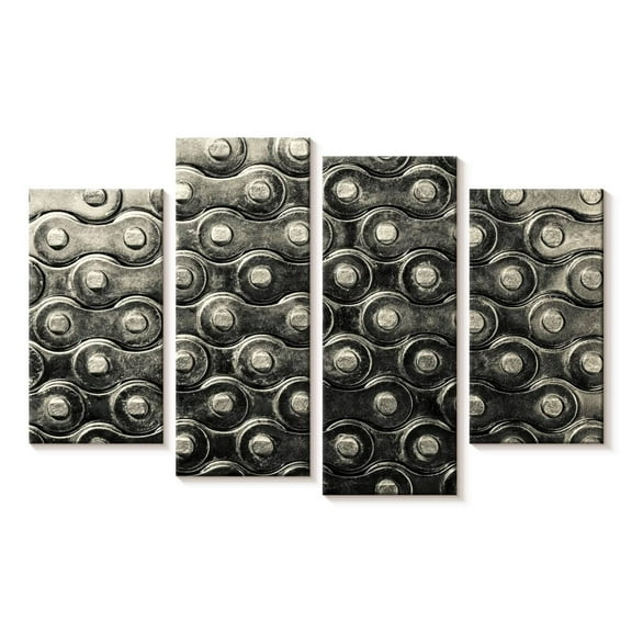 Elephant Stock Bicycle Chain Wall Art - Horizontal Multi Panel Canvas - Living Room Wall Decor - Transportation Multi Panel - Silver And Gray Decor - 24" x 14"