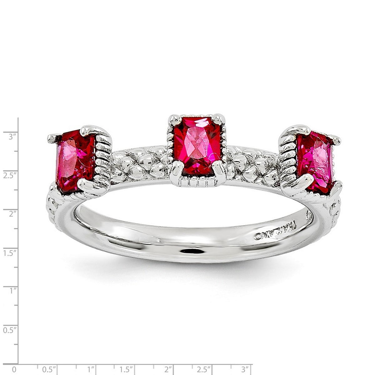 2.5mm 925 Sterling Silver Polished Prong set Stackable Created Ruby Three Stone Ring Size 9 Stackable Ring for Women
