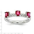thumbnail image 2 of 2.5mm 925 Sterling Silver Polished Prong set Stackable Created Ruby Three Stone Ring Size 8 Stackable Ring for Women, 2 of 2