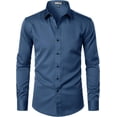 thumbnail image 2 of Camisa de vestir de manga larga para hombre, sin arrugas, casual, con botones, 2 of 7