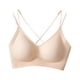 thumbnail image 5 of Bralettes con relleno Camiseta Sujetador Bralettes con cuello en V Sujetadores suaves sin aros Sujetador diario Beige, 5 of 8