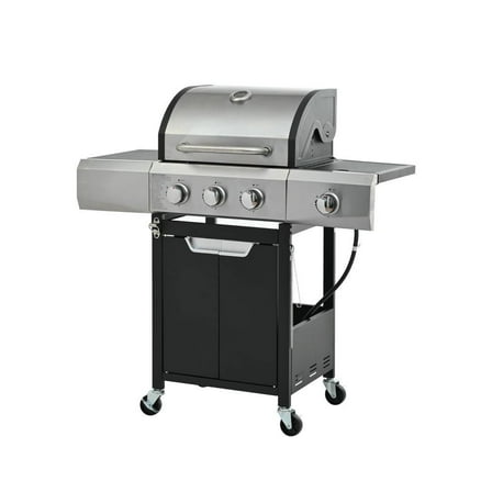 Resenkos 3-Burner Propane Grill, Stainless Steel Gas BBQ with Side Burner and Protective Cover