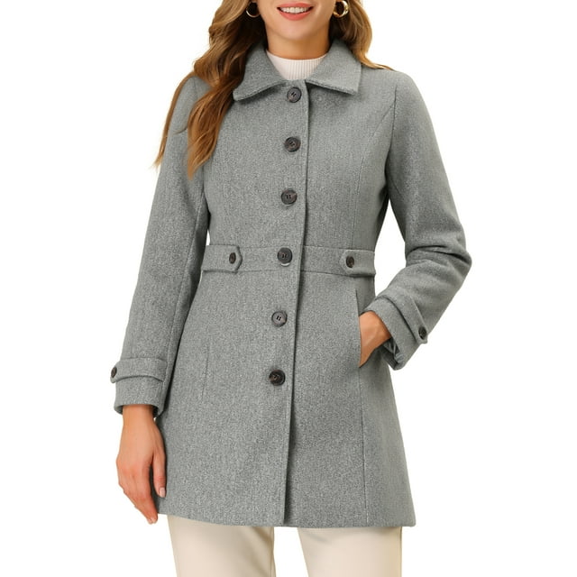 INSPIRE CHIC Manteau Trench Long d'Hiver Classique pour Femme à Simple Boutonnage avec Poches m Gris
