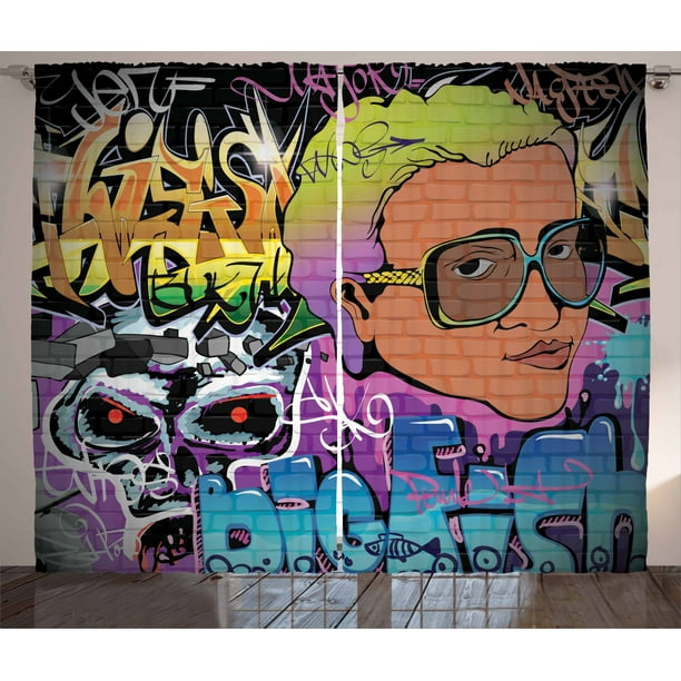 Urban Graffiti Curtains 2 Panels Set Artistic Hip Hop Design Graffiti Wall Urban Art Background Man Head Detail Window Drapes For Living Room Bedroom 108w X 84l Inches Multicolor By Ambesonne Urban Graffiti Curtains 2 Panels Set Artistic Hip Hop Design Graffiti Wall Urban Art Background Man Head Detail Window Drapes For Living Room Bedroom 108w X 84l Inches Multicolor By Ambesonne
