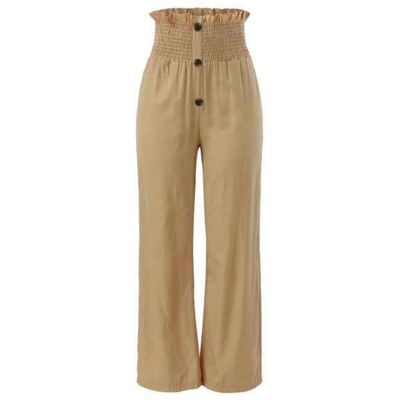 Gubotare Women Pants for Work Yoga Dress Pants for Women High Waisted Pull on Stretch Black Straight Leg Work Pants Business Slacks (Khaki,L)