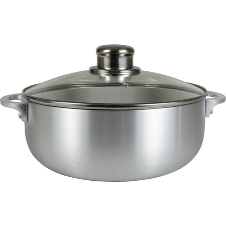 Tribeca Polished Steel - Kitchen Sense Polished Aluminum Caldero Dutch Oven Cauldron with Glass Lid, and Stainless Steel Knobs, 3.7 Quart