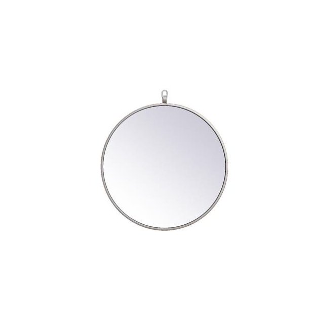 18 in. Metal Frame Round Mirror with Decorative Hook, Silver