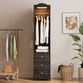 thumbnail image 4 of Cyehnenx Armoire Wardrobe Closet, 69.5" H Wood Bedroom Armoires Cabinet with Mirror Door and 3 Drawers, Clothing Storage Cabinet with Hanging Rod & Sensor Light for Bedroom, Rustic Brown (Left), 4 of 8