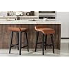 Set of 2 Farmhouse Counter Height Bar Stools, Backless PU Leather Saddle Seat,Brown