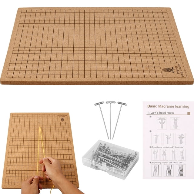 EASTIN Macrame Board with Pins 12x16in Double Side Macrame Project Board with Grids Portable Braiding Board with Instructions Reusable Macrame Board and Pins