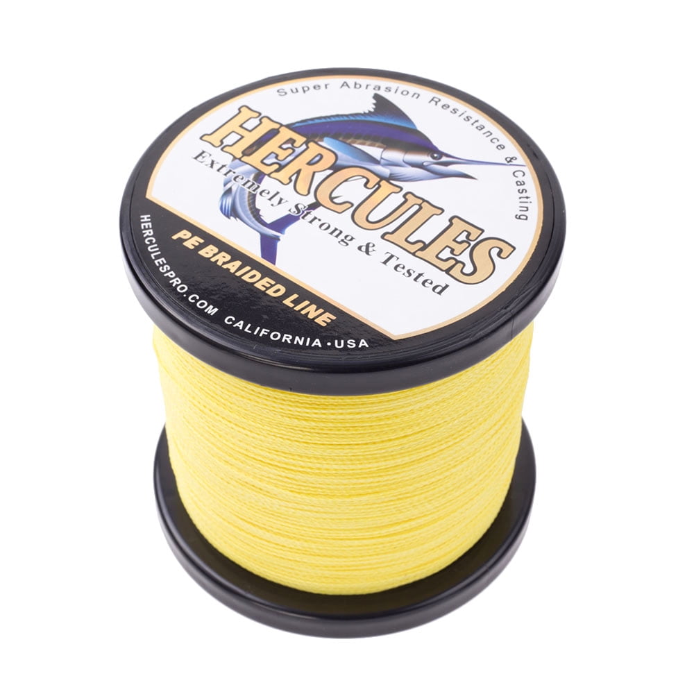 HERCULES Super Strong 500M 547 Yards Braided Fishing Line 100 LB Test for Saltwater Freshwater PE Braid Fish Lines 4 Strands - Yellow, 100LB (45.4KG), 0.55MM