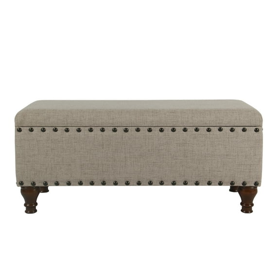 HomePop Large Storage Bench with Nailhead Trim, 42"W x 18"D x 18"H, Brown