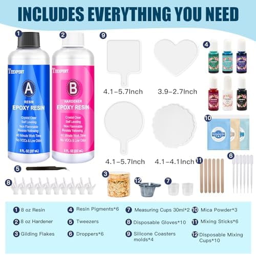 Epoxy Resin Kit for Beginners, Resin Kit with Coaster Molds, Crystal Clear Art Casting Resin for DIY Resin Coasters 16 FL.OZ