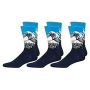 Hot Sox Mens Artist Series Great Wave Sock, HM400007, 10-13, Assorted 1 (Pack of 3) 3 Assorted 1