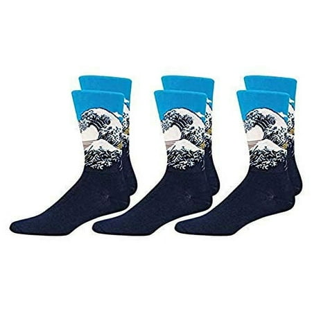 Hot Sox Mens Artist Series Great Wave Sock, HM400007, 10-13, Assorted 1 (Pack of 3) 3 Assorted 1