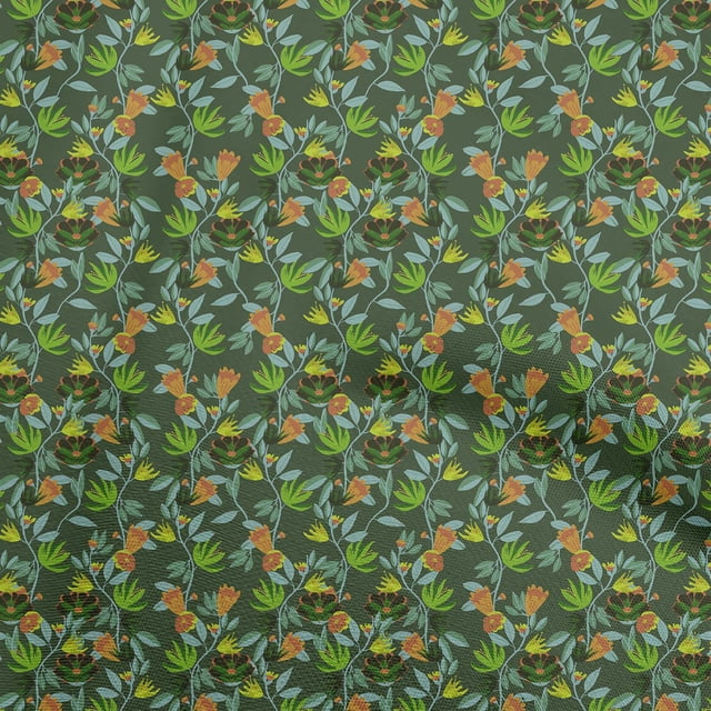 oneOone Viscose Jersey Dark Green Fabric Florals Sewing Craft Projects Fabric Prints By Yard 60 Inch Wide