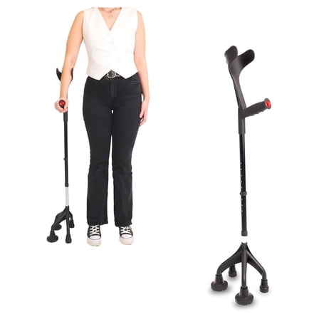 Quad Crutch for Women and Men (Sturdy 3.3 lbs), 4 Prong Forearm Crutches for Stability and Support, Adjustable and Ergonomic, Patented Design - Made in Europe