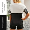 thumbnail image 3 of Camiseta de mujer Bloque de color a rayas Manga corta Cuello redondo Top suelto, Negro, XL Noticed AP001245-04, 3 of 7