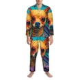 thumbnail image 3 of Balery Colorful Textured Chihuahua Pijama para Hombre de Dos Piezas con Manga Larga, Conjunto de Dormir y Descanso Suave con Bolsillos-X-Large, 3 of 7
