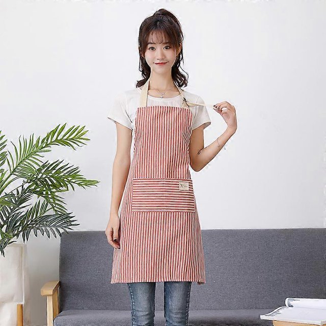 Delantal sin mangas a rayas para mujer, para cocina, con bolsillo, estilo halter