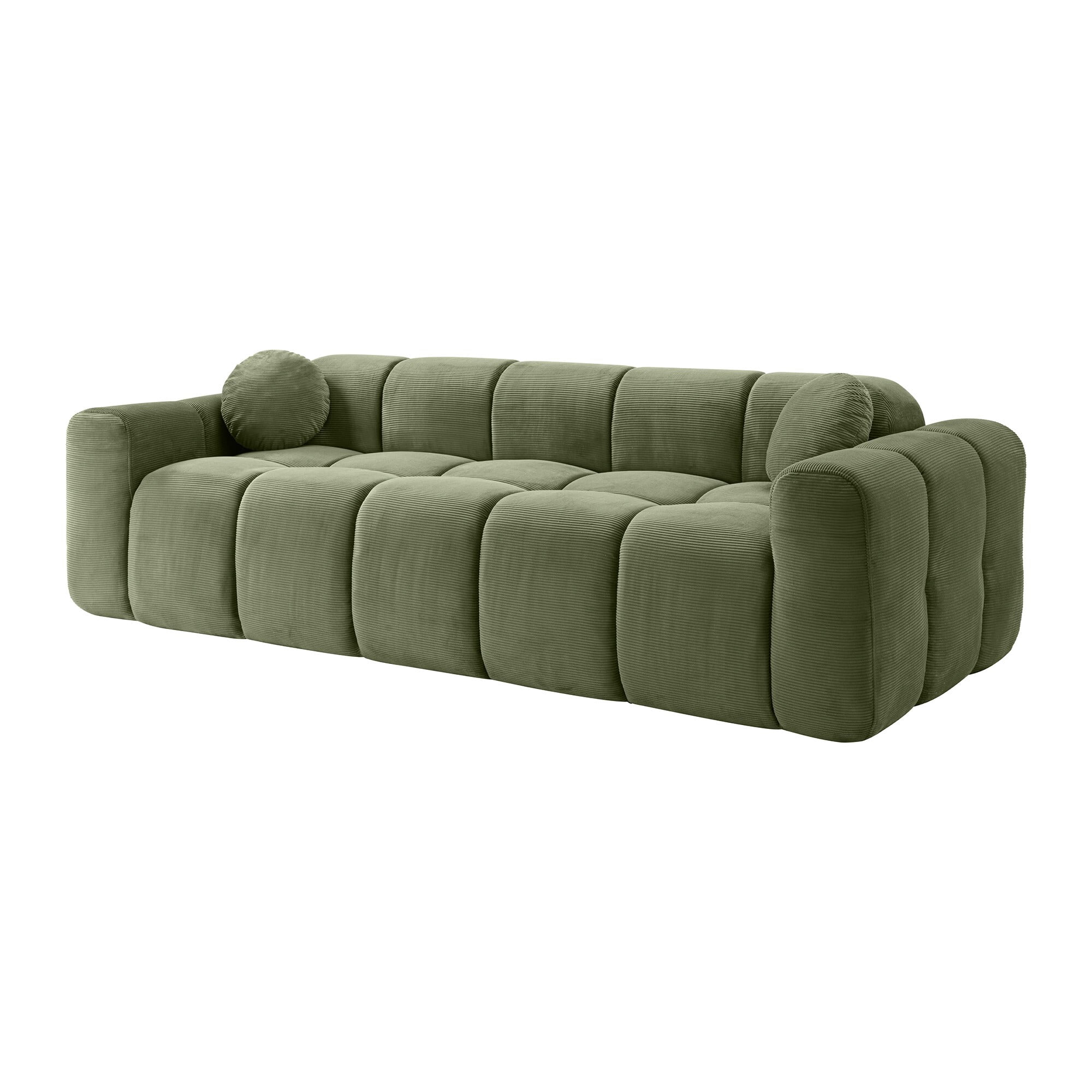 AENKYO 98" Corduroy Cloud Puff Sofa, Modern 4-Seater Bubble Block Couch, No Assembly, Sage Green