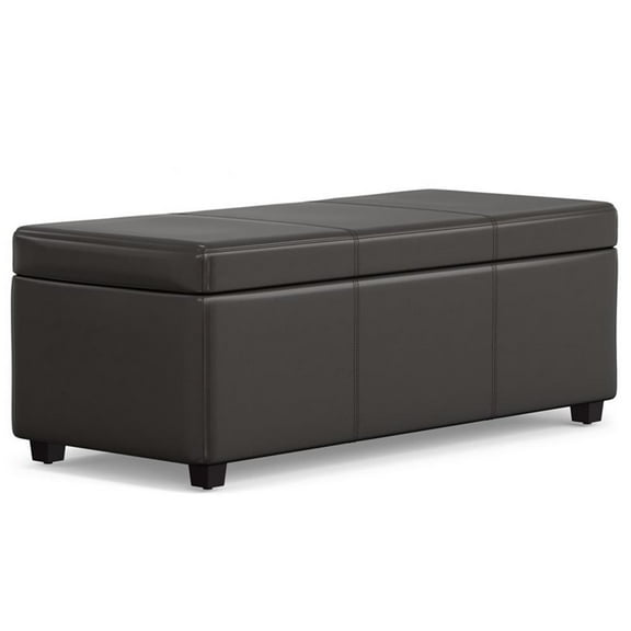 Pemberly Row 44" Faux Leather Lift-Top Storage Ottoman in Tanners Brown