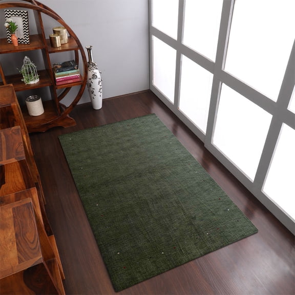 Rugsotic Carpets Hand Knotted Wool Area Rug 6'x9' Green Contemporary Rectangle Indoor Rug for Living Room, Bedroom Antimicrobial L00101