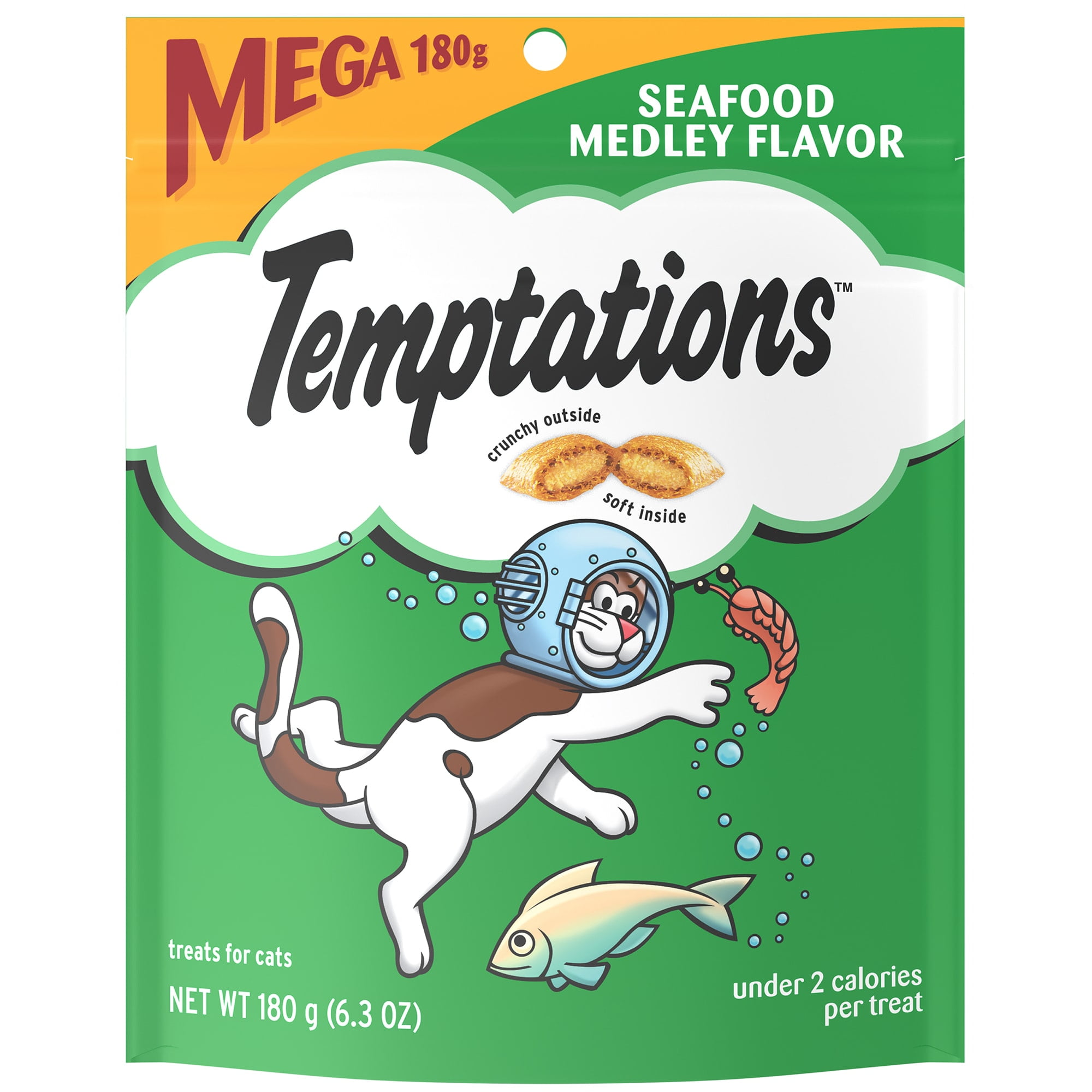 TEMPTATIONS Classic Crunchy and Soft Cat Treats Seafood Medley Flavor, 6.3 oz. Pouch