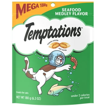TEMPTATIONS Classic Crunchy and Soft Cat Treats Seafood Medley Flavor, 6.3 oz. Pouch