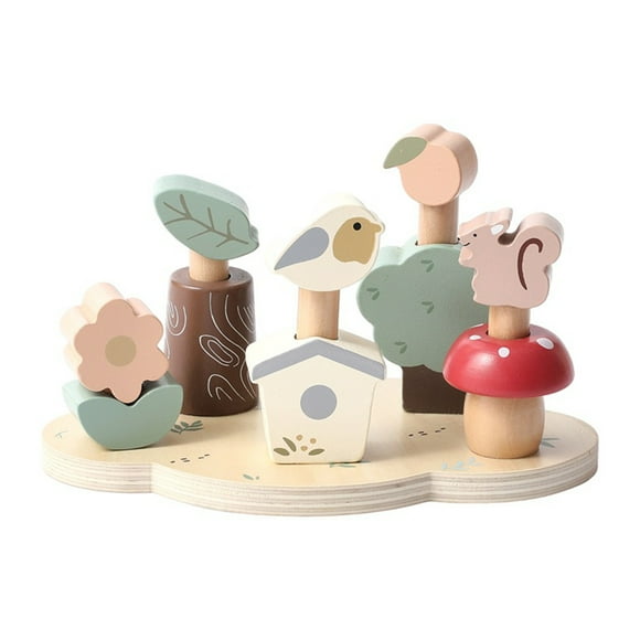 Primegos 1 Set Wooden Forest Animal Bouncing Toy Kids Fine Motor Skills Educational Bird Squirrel Flower Peach Leaf Tree Mushroom Matching Game Toddlers Boys Girls Gift