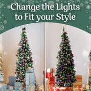 Elf Stor 6ft Prelit Pencil Christmas Tree - Flocked Spruce Tree with Stand