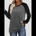 thumbnail image 4 of Camisas de Larga para Mujer, Blusas Raglán con Bloques de Color, Camisetas Básicas Informales de Cuello Redondo, Ropa de Otoño. Negro y Gris L, 4 of 8