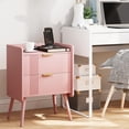 thumbnail image 4 of Mesa de noche moderna Aenuert con 2 cajones de almacenamiento, pequeña mesa de noche, mesa lateral de madera para sofá para dormitorio, estudio y espacios pequeños (Rosa), 4 of 9