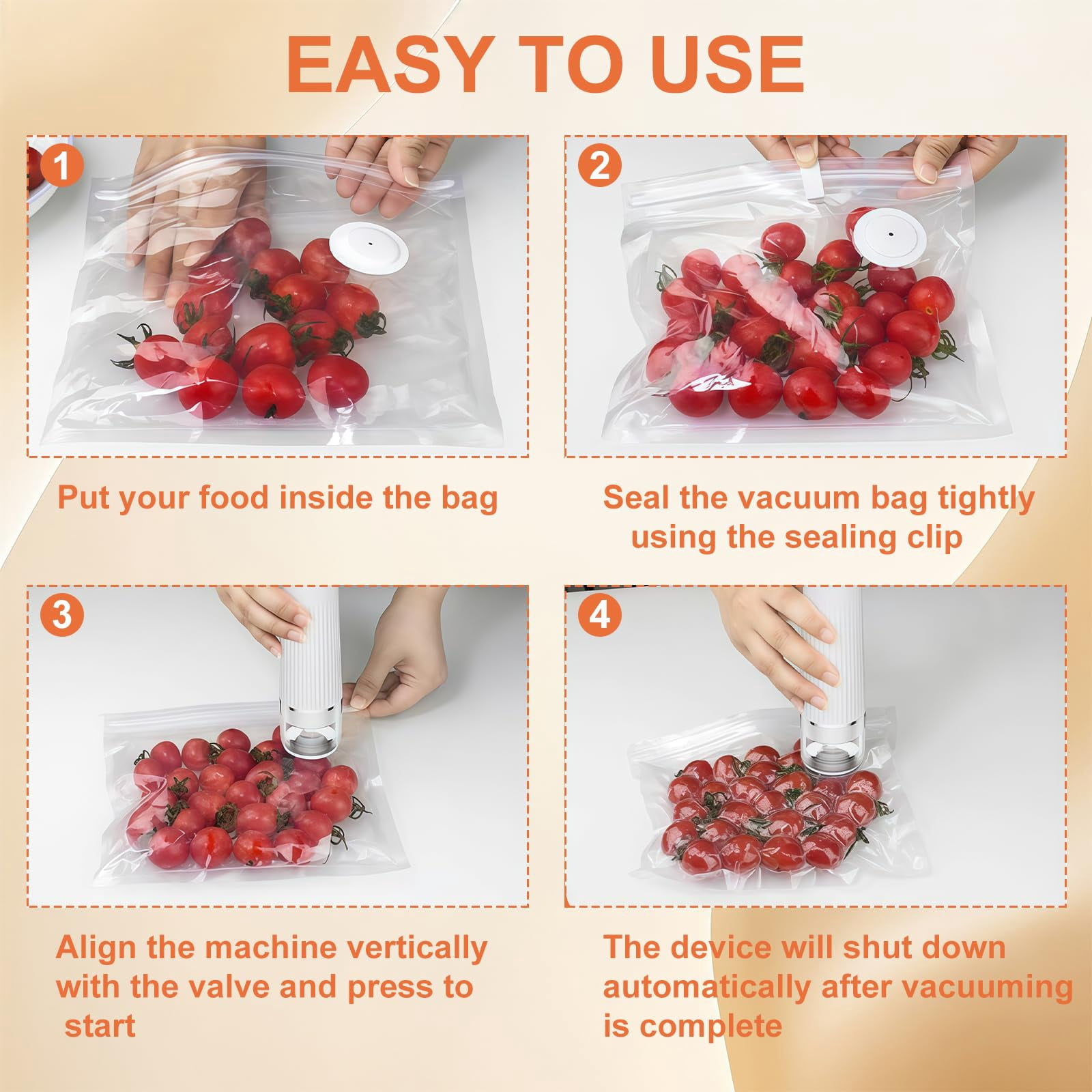 Handheld Vacuum Sealer  Detachable & Easy To Clean Includes 5 Reusable Bags Portable Food Saver Extends Freshness 10x Auto Power Off For Kitchen Travel Outdoor