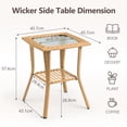 thumbnail image 2 of Outdoor Wicker Side Table, Rattan End Table with Glass Top, Patio Coffee Bistro Table for Indoor Garden Porch Balcony, Beige, 2 of 7