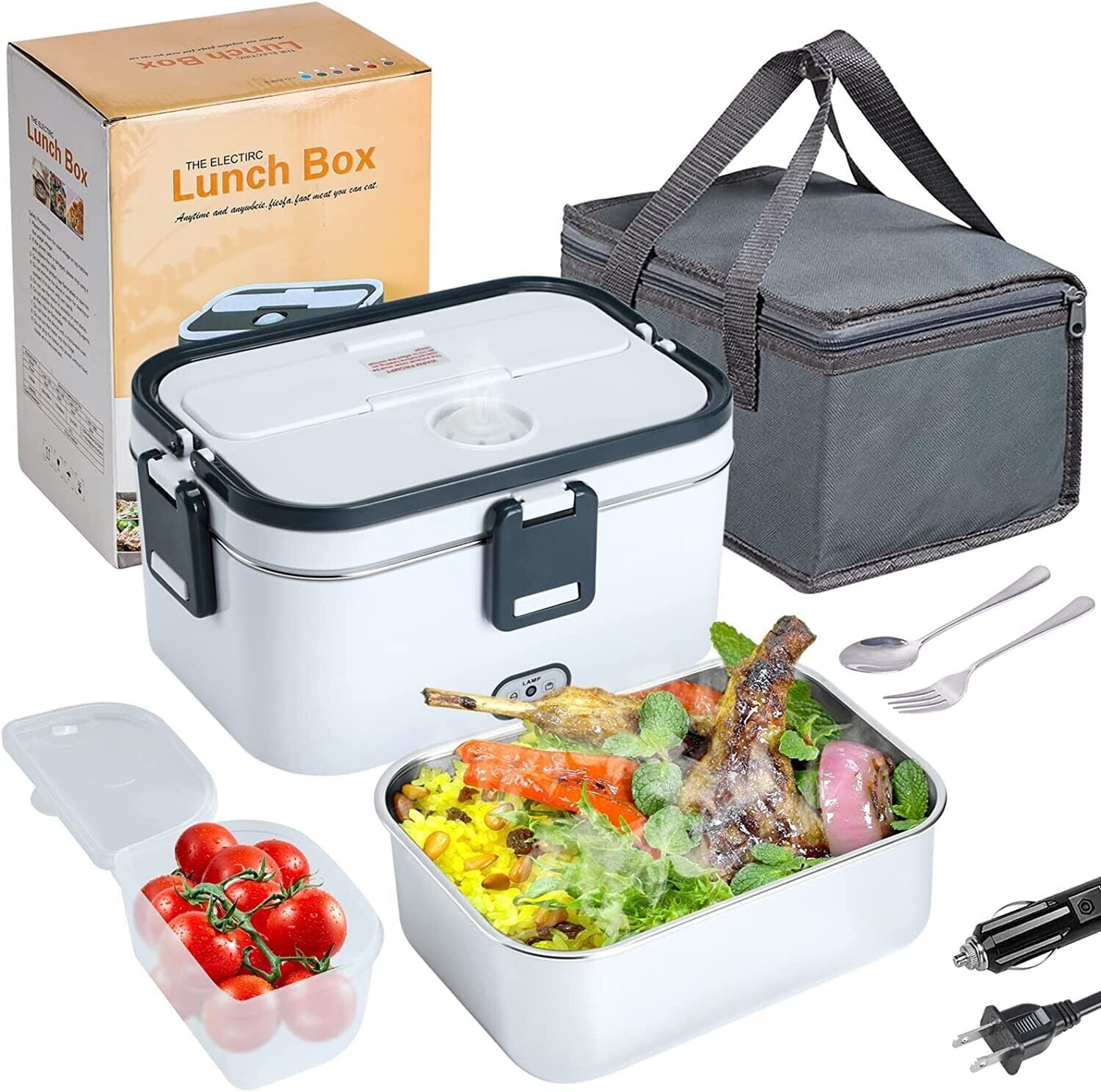 60W Electric Lunch Box, 110V/220V Electric Heating Lunch Box Portable for Car Office Food Warmer