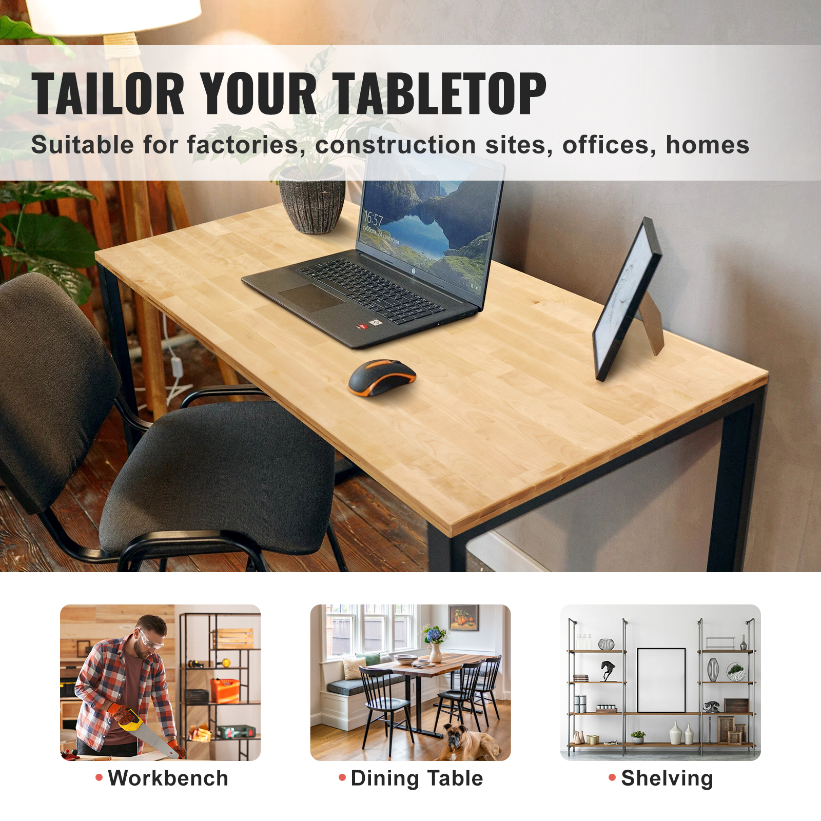 VEVOR Wood Table Top,Holds up to 330 lb, 59.1" x 29.5" x 1.5" Rectangular Countertop for Height Adjustable Electric Standing Desk Frame, Universal Solid One-Piece Maple Desktop for Office&Home Desk