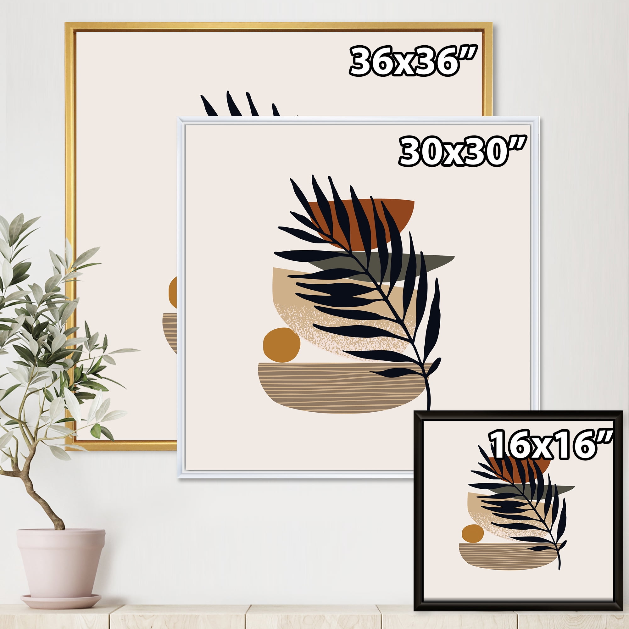 Designart 'Shapes and Tropical Leaf Silhouettes IV' Modern Framed Canvas Wall Art Print