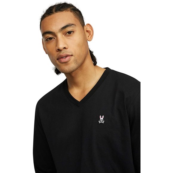 Psycho Bunny Men's V-Neck Tee – 100% Pima Cotton, Heather Navy, Embroidered Logo