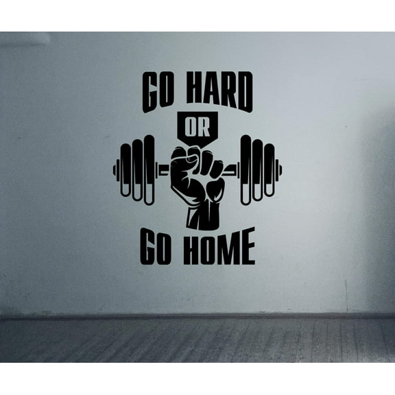 Go Hard Or Go Home - Fitness Inspiration Motivation Quote Dumbell Silhouette Vinyl Wall Art Wall Sticker Wall Decal Home Gym Work Out Area Wall Décoration Design Wall Décor Decal Size (20x18 inch)