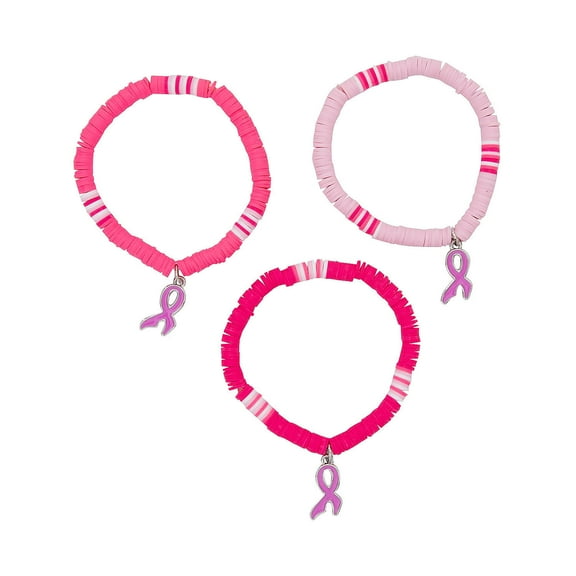 Breast Cancer Awareness Disk Bracelets - 12 Pc