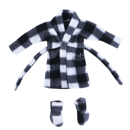 E-TING Black and White Plaid Bathrobe for elf Doll