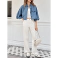 thumbnail image 2 of Womens 3/4 Sleeve Cropped Denim Jackets Casual Button Down Loose Coat with Pockets, 2 of 6