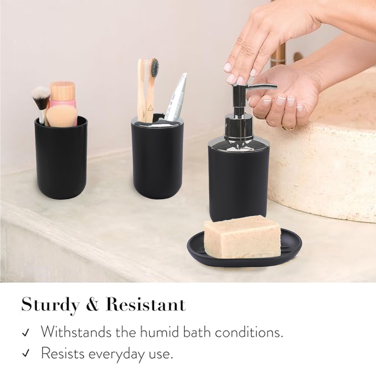 Cerbior 6 Plastic Bathroom Linen & Accessory Set, Black