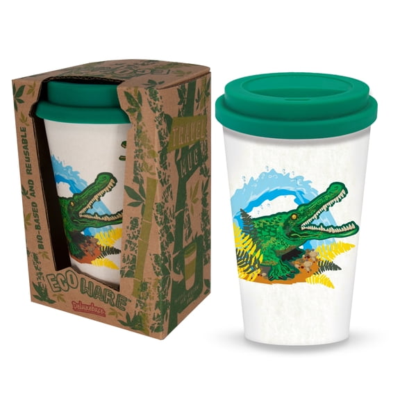 Ecoware Travel Mug - Crocodile by Deluxebase. 400ml Reusable Bamboo Cup for Coffee, Tea & Hot Drinks