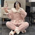 thumbnail image 4 of Pijama de terciopelo Coral para mujer, cárdigan de franela gruesa de gran tamaño, traje suelto para exteriores, ropa para el hogar, otoño e invierno, novedad de 2023, 4 of 5