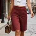 thumbnail image 5 of Zpzdpjkx Women's High Waist Stretch Bermuda Shorts, Casual Solid Twill Knee-Length Shorts with Pockets, 5 of 10