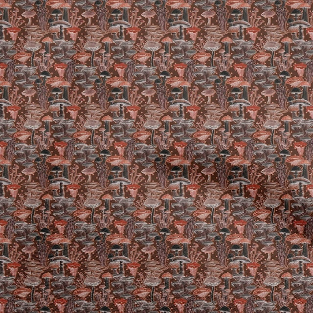 oneOone Rayon Brown Fabric Mushroom Craft Projects Decor Fabric Printed By The Yard 56 Inch Wide