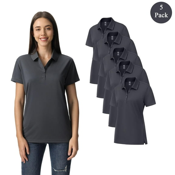 Zfeel Ladies’ Dry Fit Performance Polo, Activewear Polo Shirt, Pack of 5, Iron Grey, S